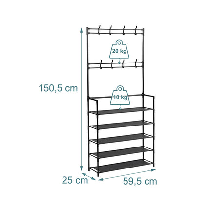 Coat Stand & Shoe Rack with 4 Tiers and 8 Hooks
