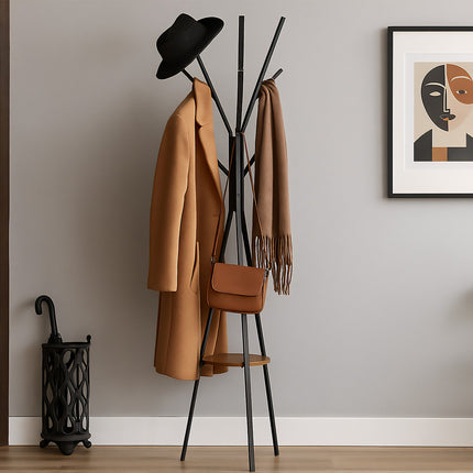 Coat Stand with Shelf, 6 Hooks, Tree Design