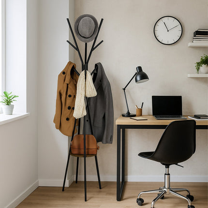 Coat Stand with Shelf, 6 Hooks, Tree Design