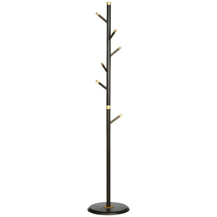 Standing metal coat hanger, 6 hooks, walnut finish, 180 cm