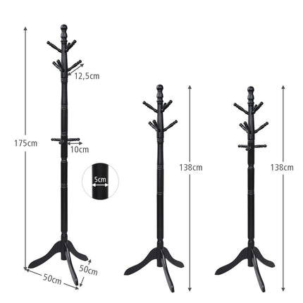 Coat rack with 9 hooks free-standing clothes rack with adjustable height 175 cm black
