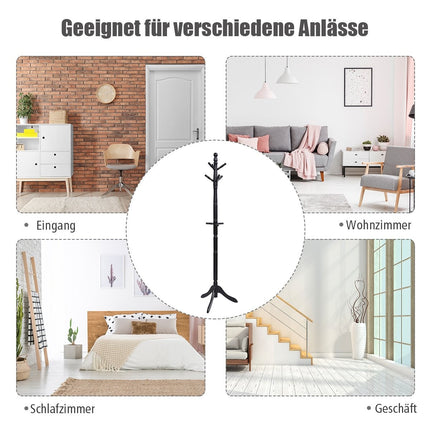 Coat rack with 9 hooks free-standing clothes rack with adjustable height 175 cm black