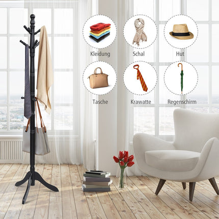 Coat rack with 9 hooks free-standing clothes rack with adjustable height 175 cm black