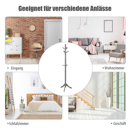Coat rack with 9 hooks free-standing clothes rack with adjustable height 175 cm gray