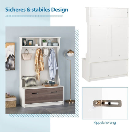 Coat stand with bench & 5 double hooks coat rack hallway coat rack 100 x 40 x 160 cm white