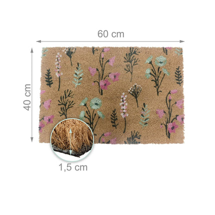 Coconut Doormat, Botanical Design, 60 x 40 cm
