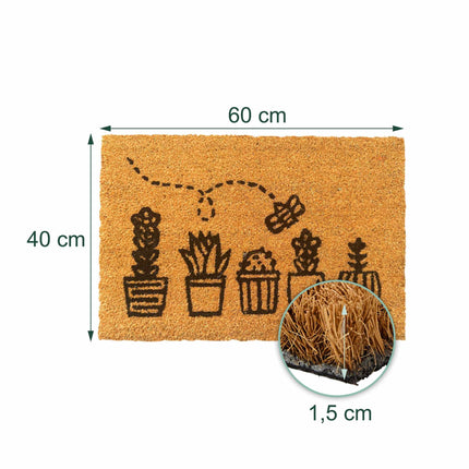 Coconut Doormat, Botanical Design, 60x40 cm
