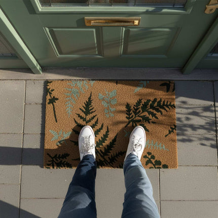 Coconut Doormat, Botanical Design, 60x40 cm, Non-Slip