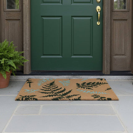 Coconut Doormat, Botanical Design, 60x40 cm, Non-Slip