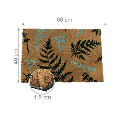Coconut Doormat, Botanical Design, 60x40 cm, Non-Slip