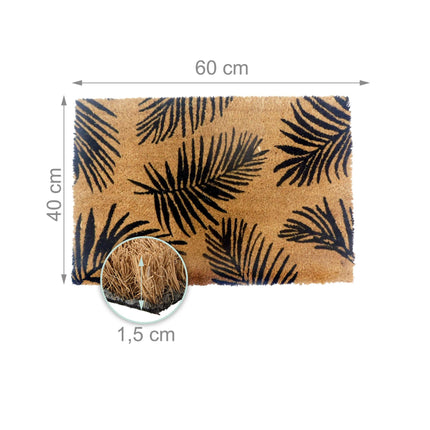 Coconut Doormat, Botanical Motifs, 60x40 cm, Non-Slip