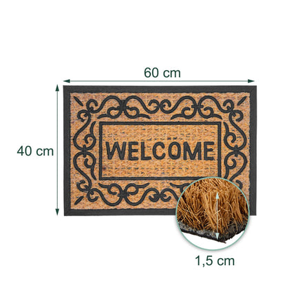 Coconut Fibre Doormat, 60x40 cm, Non-Slip PVC Backing