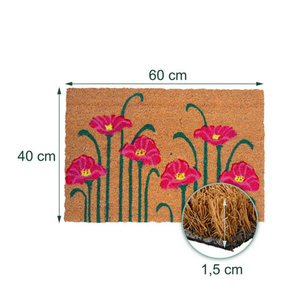 Coconut Fibre Doormat, Botanical Design, 60x40 cm