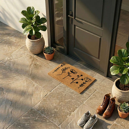 Coconut Fibre Doormat, Botanical Design, 60x40 cm
