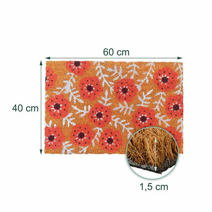 Coconut Fibre Doormat, Botanical Design, 60x40 cm