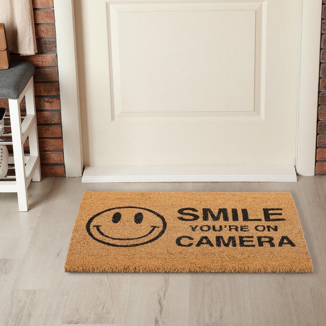 Coconut doormat "Smile you're on camera"