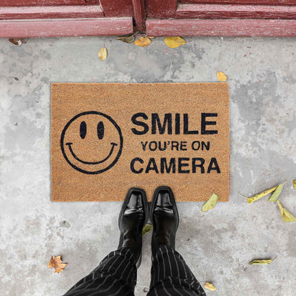 Coconut doormat "Smile you're on camera"