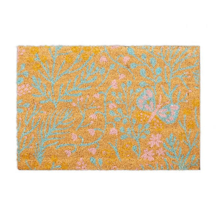 Coconut fiber doormat with a spring-like motif