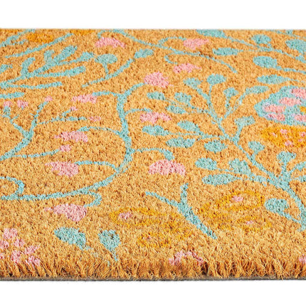 Coconut fiber doormat with a spring-like motif