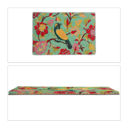 Coconut fiber doormat with bird motif