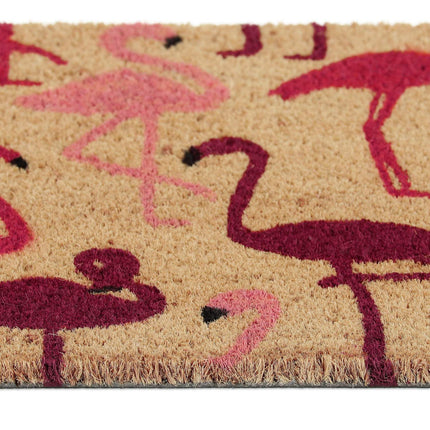 Coconut fiber doormat with flamingos
