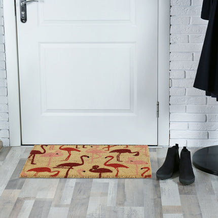 Coconut fiber doormat with flamingos