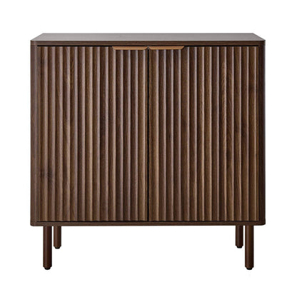 Coffee Bar Cabinet, Fluted Barn Door, Walnut 80x37.5x80 cm