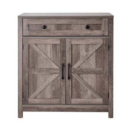 Coffee Bar Cabinet With Drawer and Barn Doors, Gray