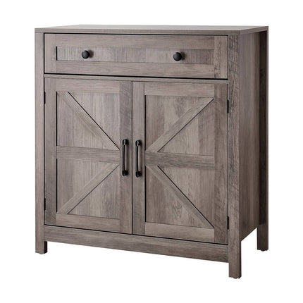 Coffee Bar Cabinet With Drawer and Barn Doors, Gray