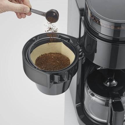 Coffee Maker with Grinder, 10-Cup Capacity, Dark Inox