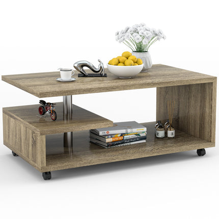 Coffee Table 105x60x46 cm, 2 Shelves, Locking Castors