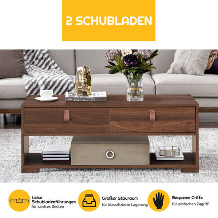Coffee Table, 2 Drawers and Open Shelf, Walnut Black