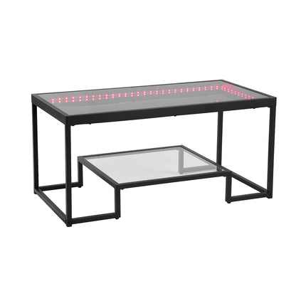 Coffee Table – 2-Tier Tempered Glass, LED Lighting