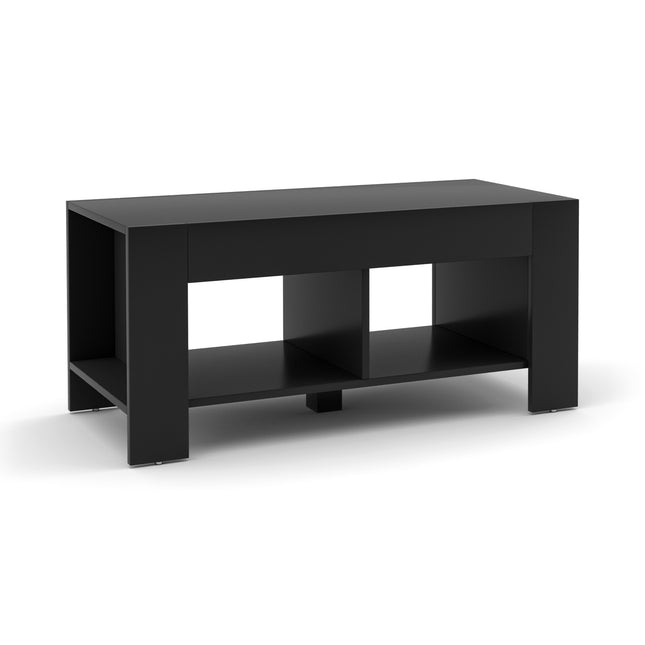 Coffee Table, 2-Tier Wood with Storage Shelf, Black