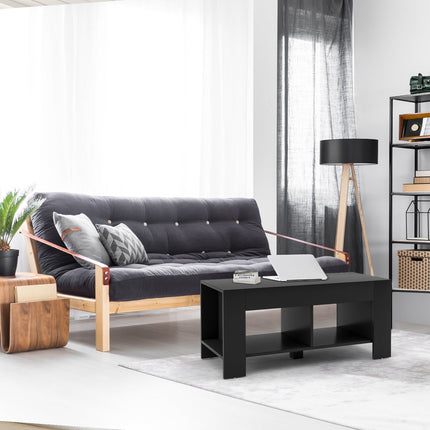Coffee Table, 2-Tier Wood with Storage Shelf, Black