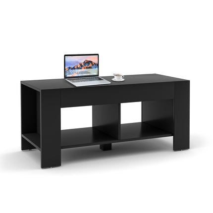 Coffee Table, 2-Tier Wood with Storage Shelf, Black