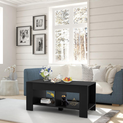 Coffee Table, 2-Tier Wood with Storage Shelf, Black