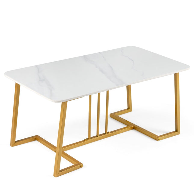 Coffee Table Faux Marble 90cm Metal Frame White Gold