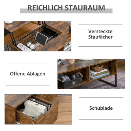 Height adjustable Brown coffee table, chipboard, 100x60x40 cm