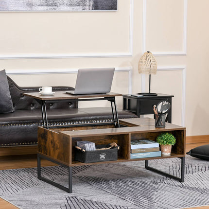 Height adjustable Brown coffee table, chipboard, 100x60x40 cm