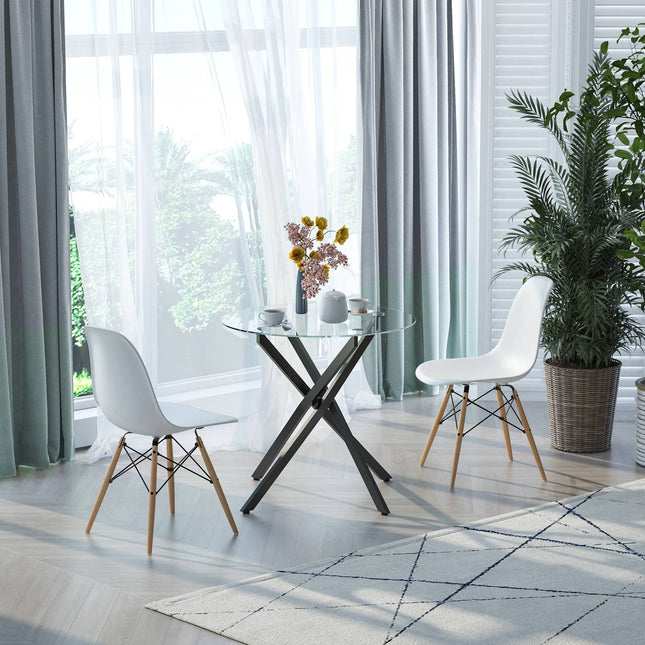Round coffee table in glass - black, metal frame, 80 cm
