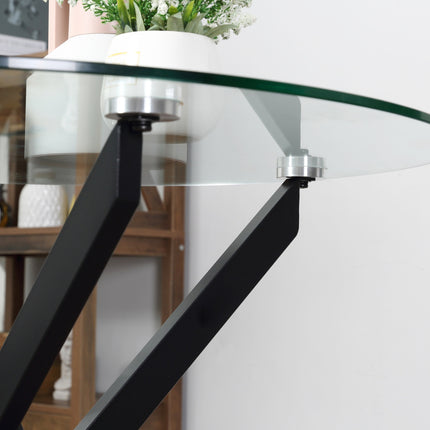 Round coffee table in glass - black, metal frame, 80 cm