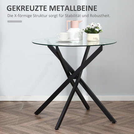 Round coffee table in glass - black, metal frame, 80 cm