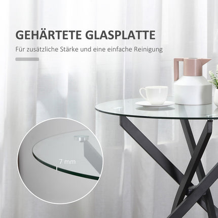 Round coffee table in glass - black, metal frame, 80 cm