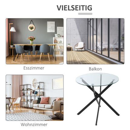 Round coffee table in glass - black, metal frame, 80 cm