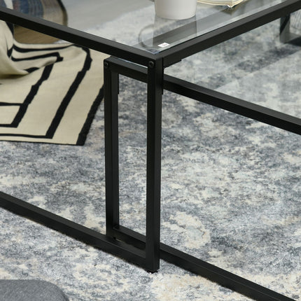 Nesting coffee table set of 2 with glass top - black steel