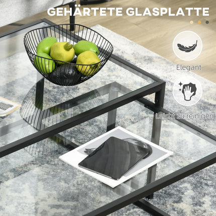 Nesting coffee table set of 2 with glass top - black steel