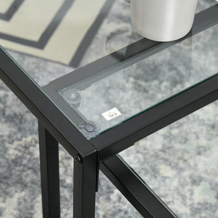 Nesting coffee table set of 2 with glass top - black steel