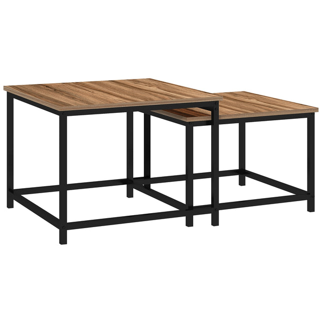 Industrial Wood Look Coffee table set, steel frame, set of 2