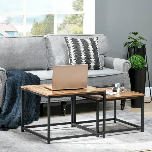 Industrial Wood Look Coffee table set, steel frame, set of 2